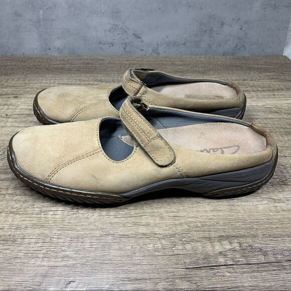 Clarks 32400 Tan Leather Mary Jane Mules Wm's 8M - Picture 1 of 10